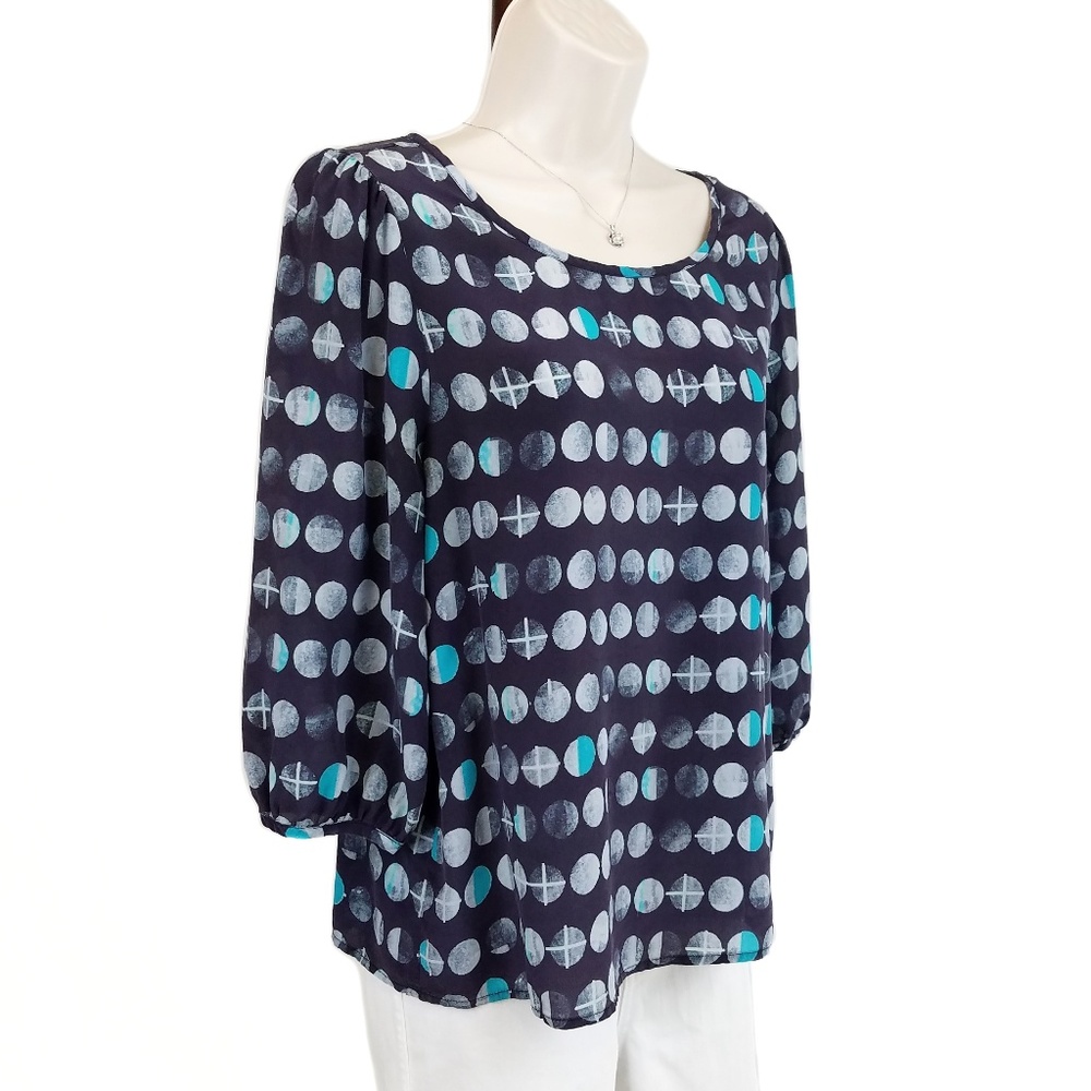 Anthropologie Moonphase silk blouse cutout blue S